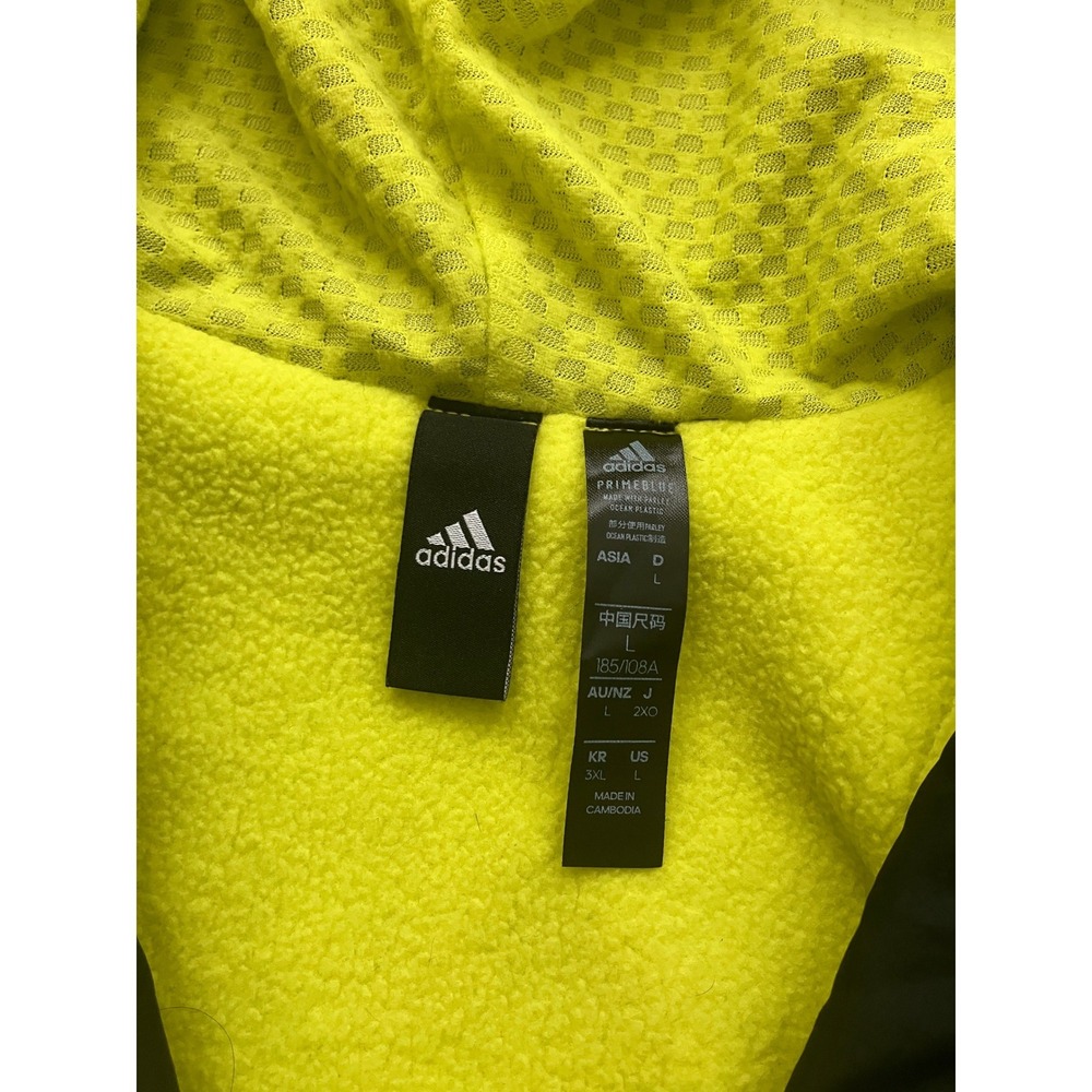 Adidas Primeblue Mens Large Black Neon Yellow Fleece‎ Lined Hooded Jacket L NWOT - Picture 4 of 13